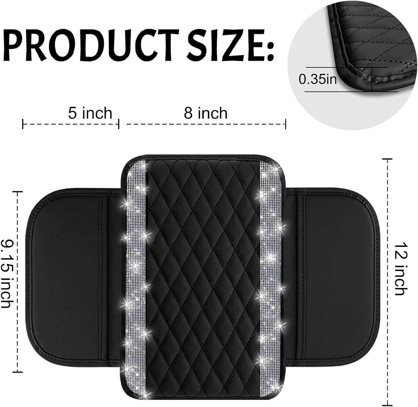 Thumbnail 1 de NBTEPEM Bling Car Center Console Cover — Leather Arm Rest with 2 Storage Pockets (Silver)