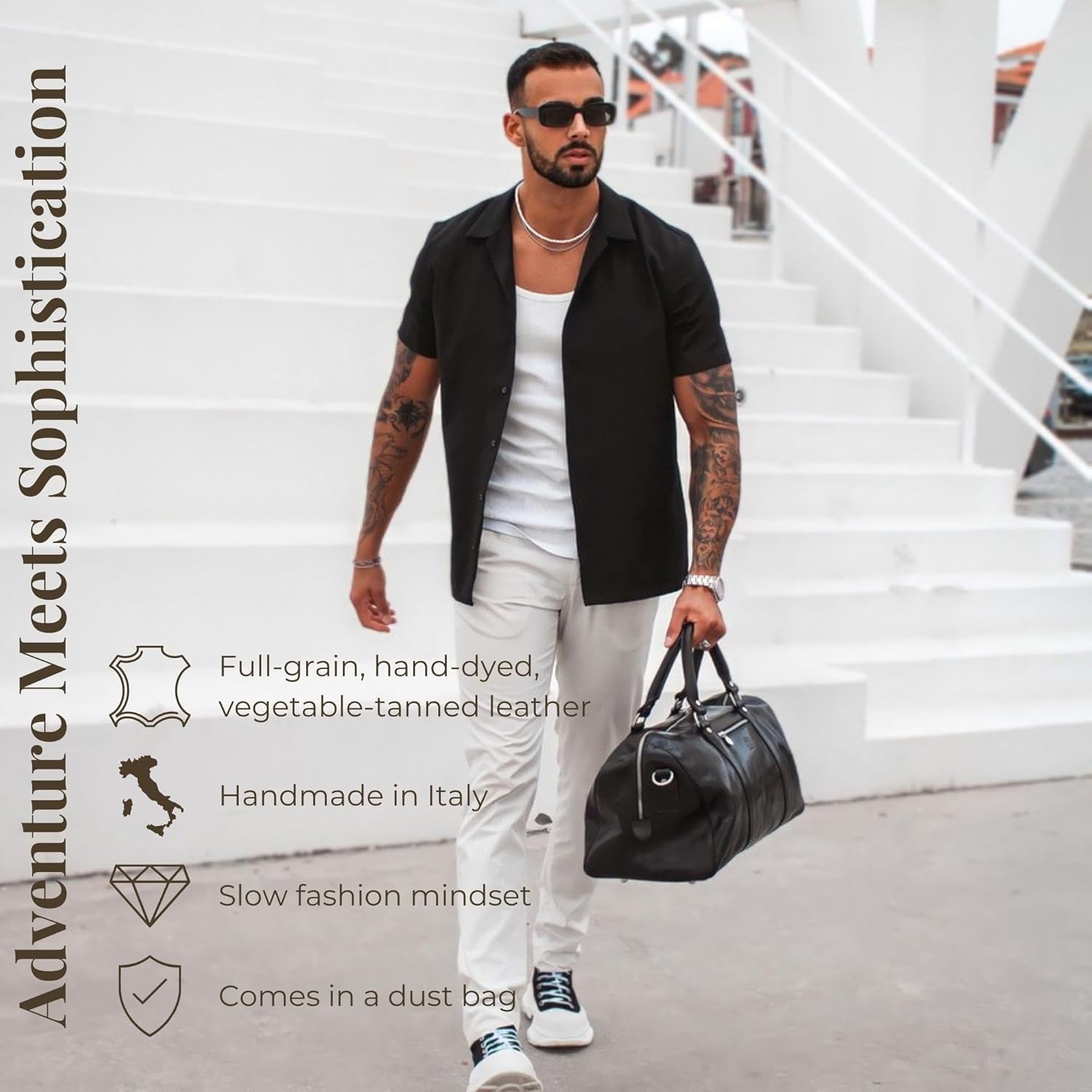 Thumbnail 1 de Time Resistance Full Grain Leather Duffle Bag – Overnight Weekender
