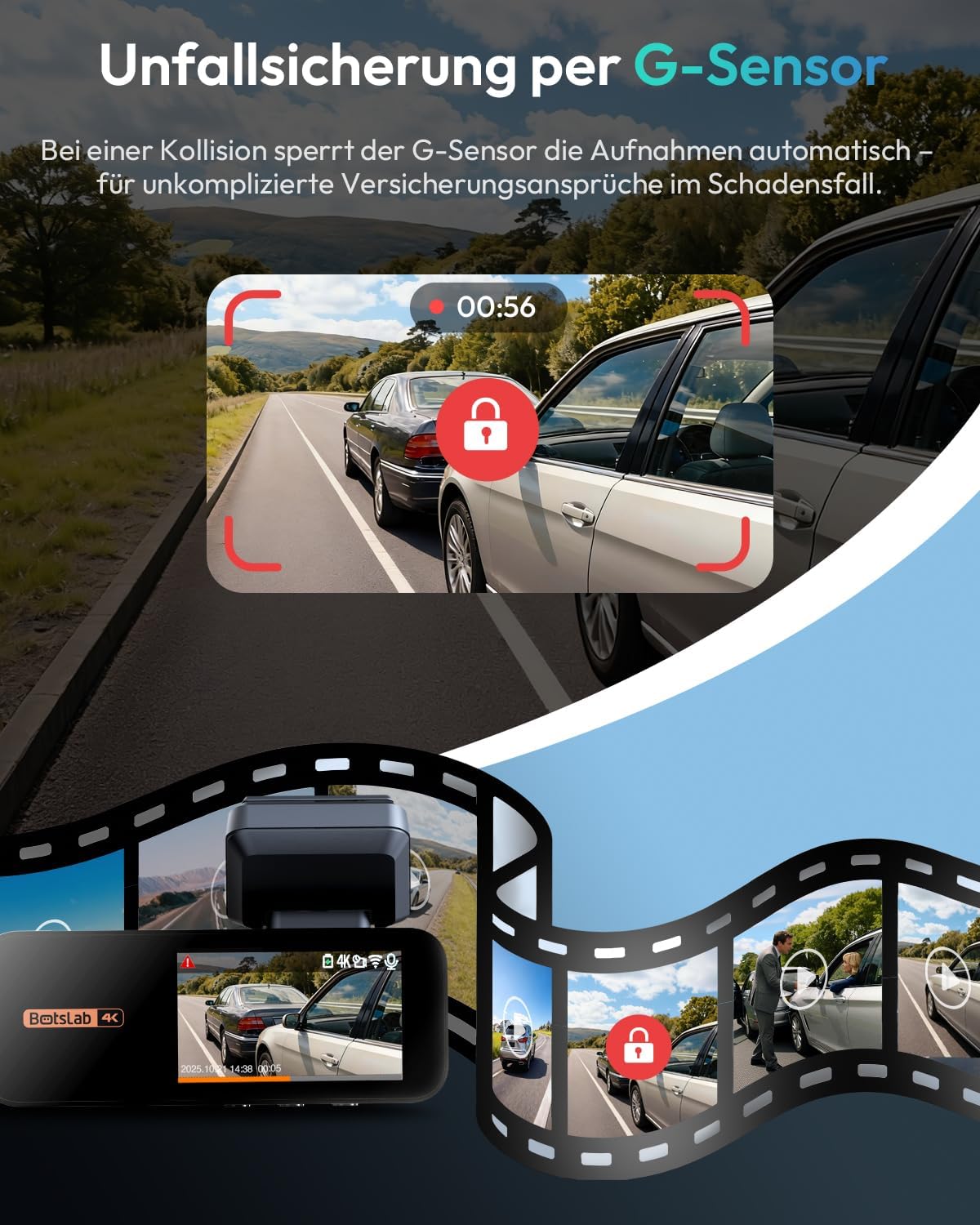 Thumbnail 3 de BOTSLAB Dashcam Auto vorne/hinten 4K mit GPS, WiFi und Dual-Kamera