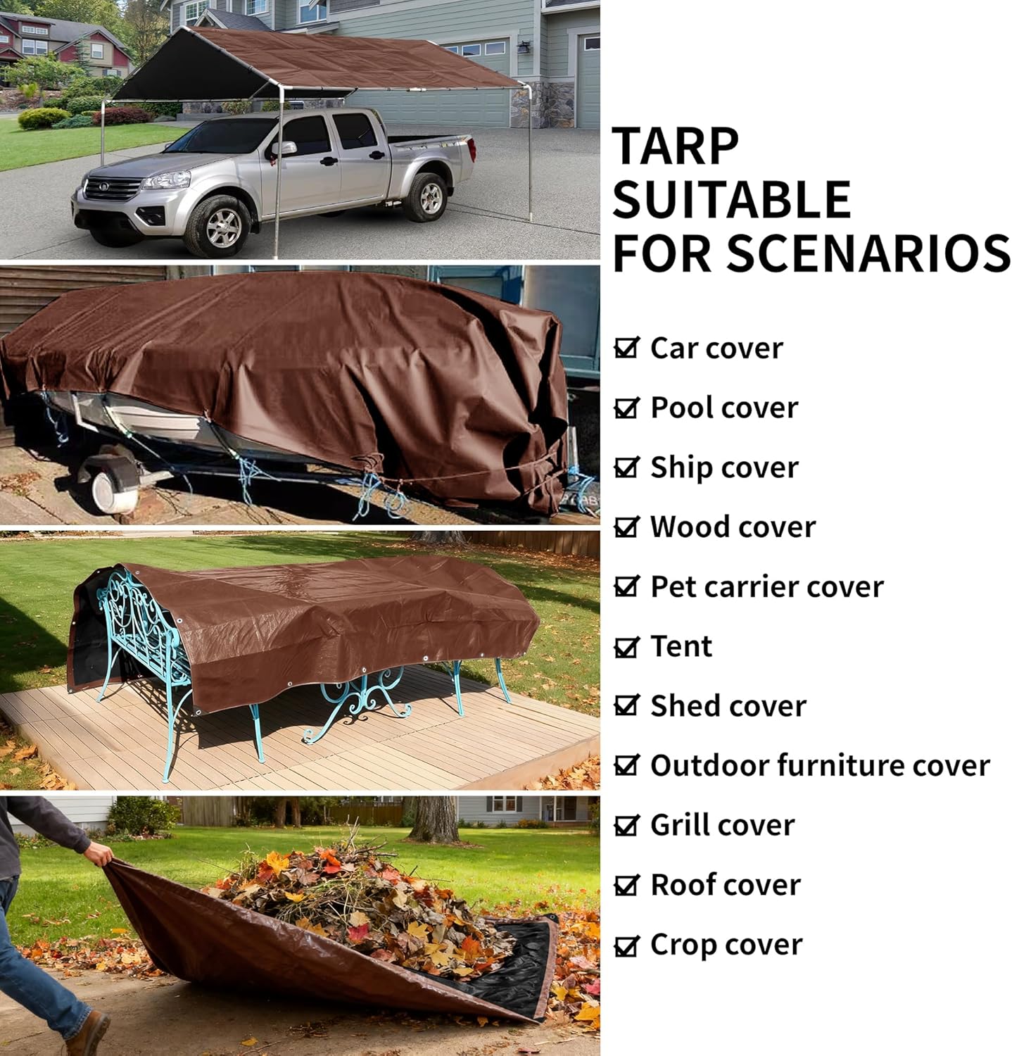 Thumbnail 6 de TARPAL 8x18 Feet Heavy Duty Tarp – 10 Mil Waterproof Multiuse Cover (Brown/Black)