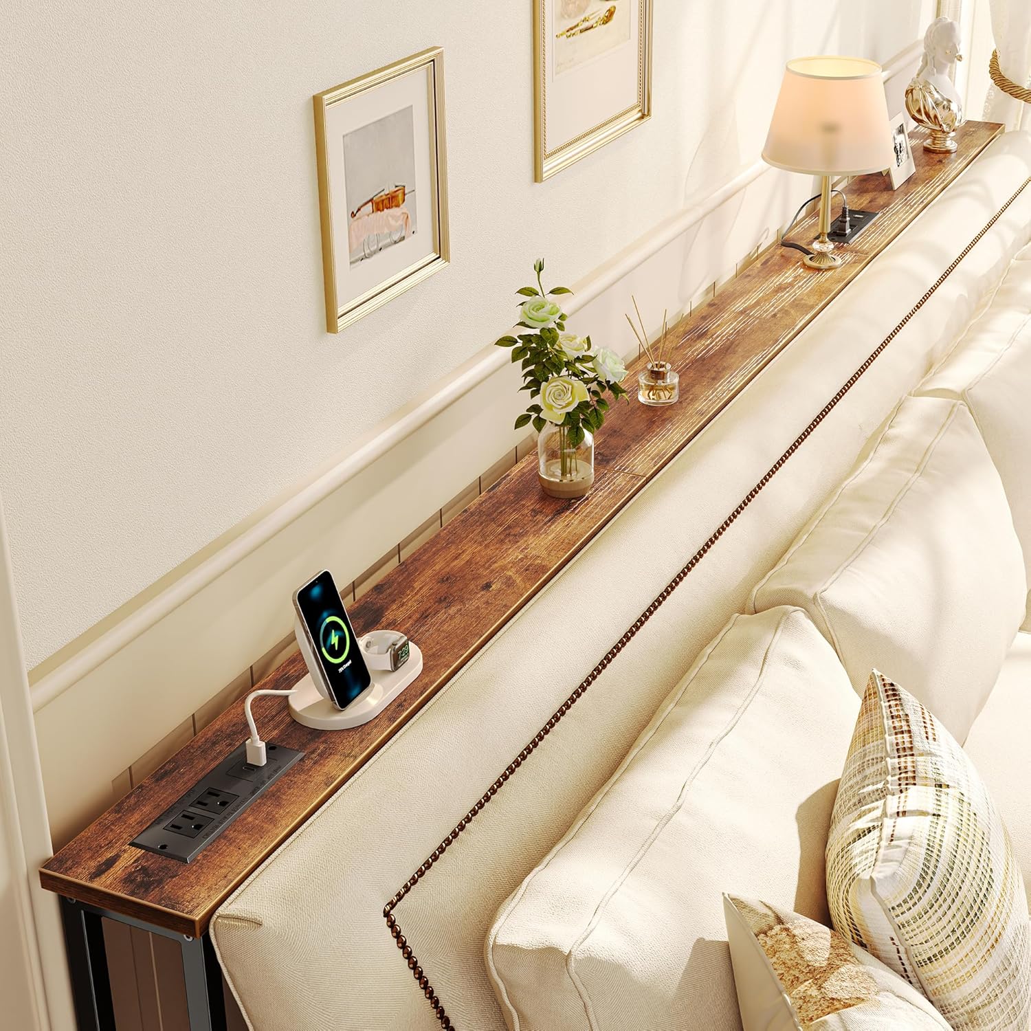 Detalle de SUPERJARE 102-Inch Sofa Table with Power Outlets and USB-C Ports (5.9-Inch Narrow Console)