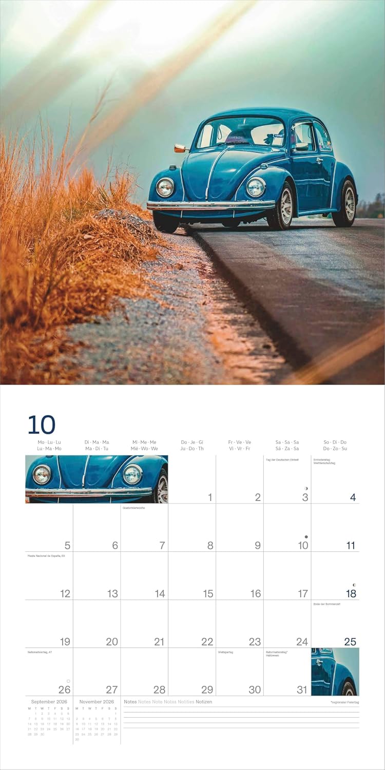 Detalle de VW Käfer Kalender 2026 (arti) – Wandkalender 30 x 30 cm mit Kultauto-Fotografien