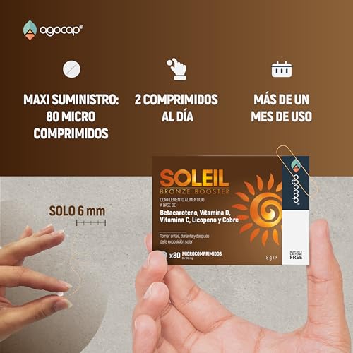 Detalle 2 de Acelerador Bronceado Soleil de Agocap Pharma — 80 tabletas con betacaroteno, cobre, selenio y vitaminas