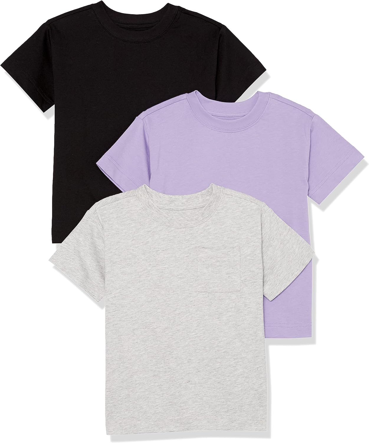 Detalle de Amazon Essentials T‑Shirt a Maniche Corte Stile Moderno Unisex Bambini e Ragazzi – Pacco da 3