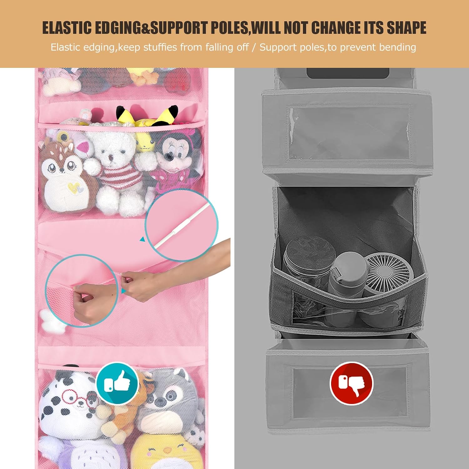 Detalle de Organizzatore Per Portaoggetti Per Animali Di Peluche: Organizer A Rete da Appendere per Camerette e Bagno