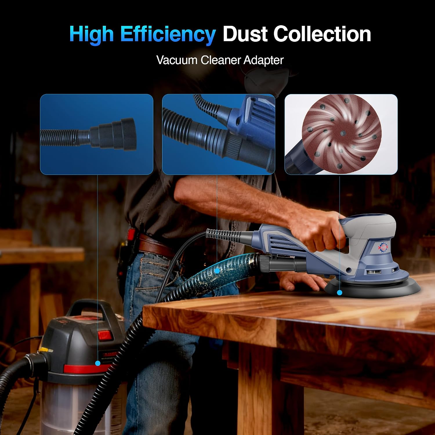 Thumbnail 4 de HeroJet Brushless Random Orbital Sander with 150mm/125mm Plates, 7 Speed Control and BrakeSnap stopping