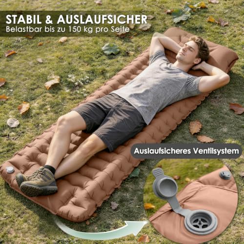 Detalle 2 de Purecas Isomatte Camping mit Fußpumpe – Ultraleichte Luftmatratze mit Kissen