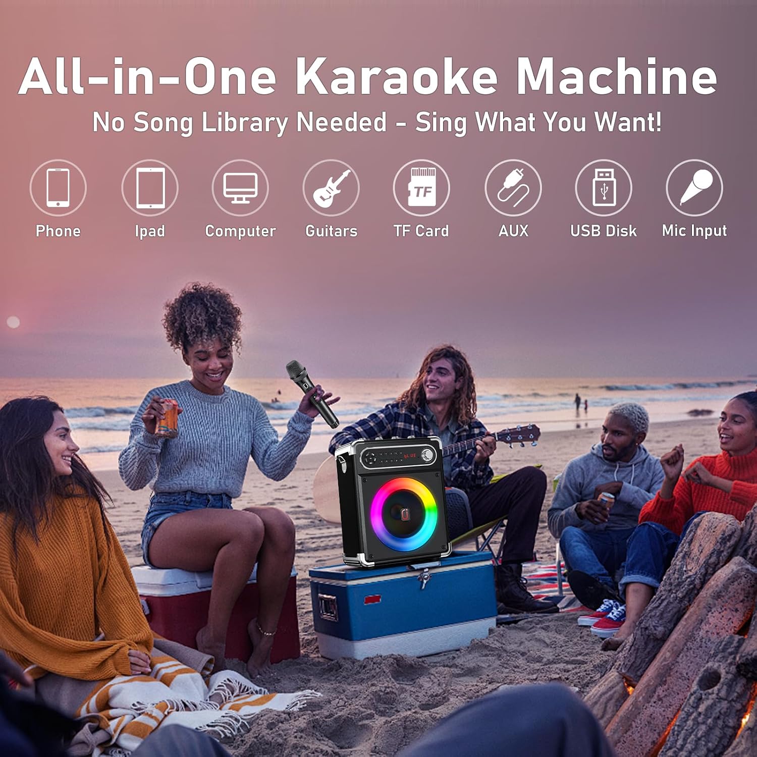 Thumbnail 6 de HWWR Karaoke Machine with 3 Wireless 0-Delay Microphones, 5.25-Inch Woofer