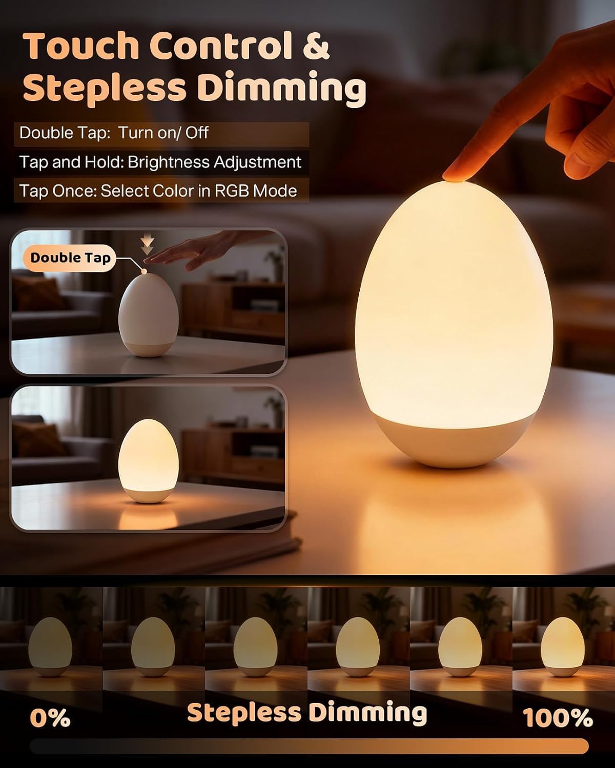 Thumbnail 6 de NICKLUC MY16-BNL-NEW Rechargeable Egg Night Light with Touch Dimming and RGB