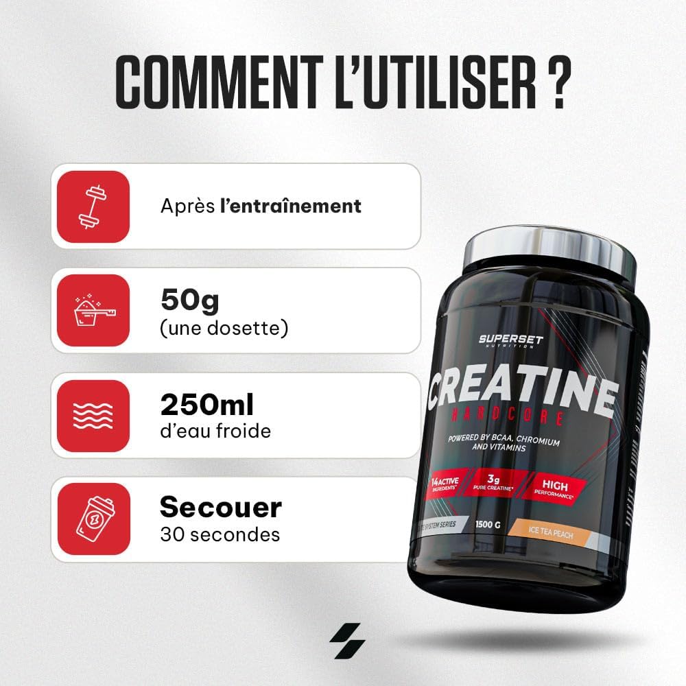 Thumbnail 2 de Superset Nutrition Creatine Hardcore 1,5 kg – Poudre soluble à la créatine monohydrate, BCAA et glucides