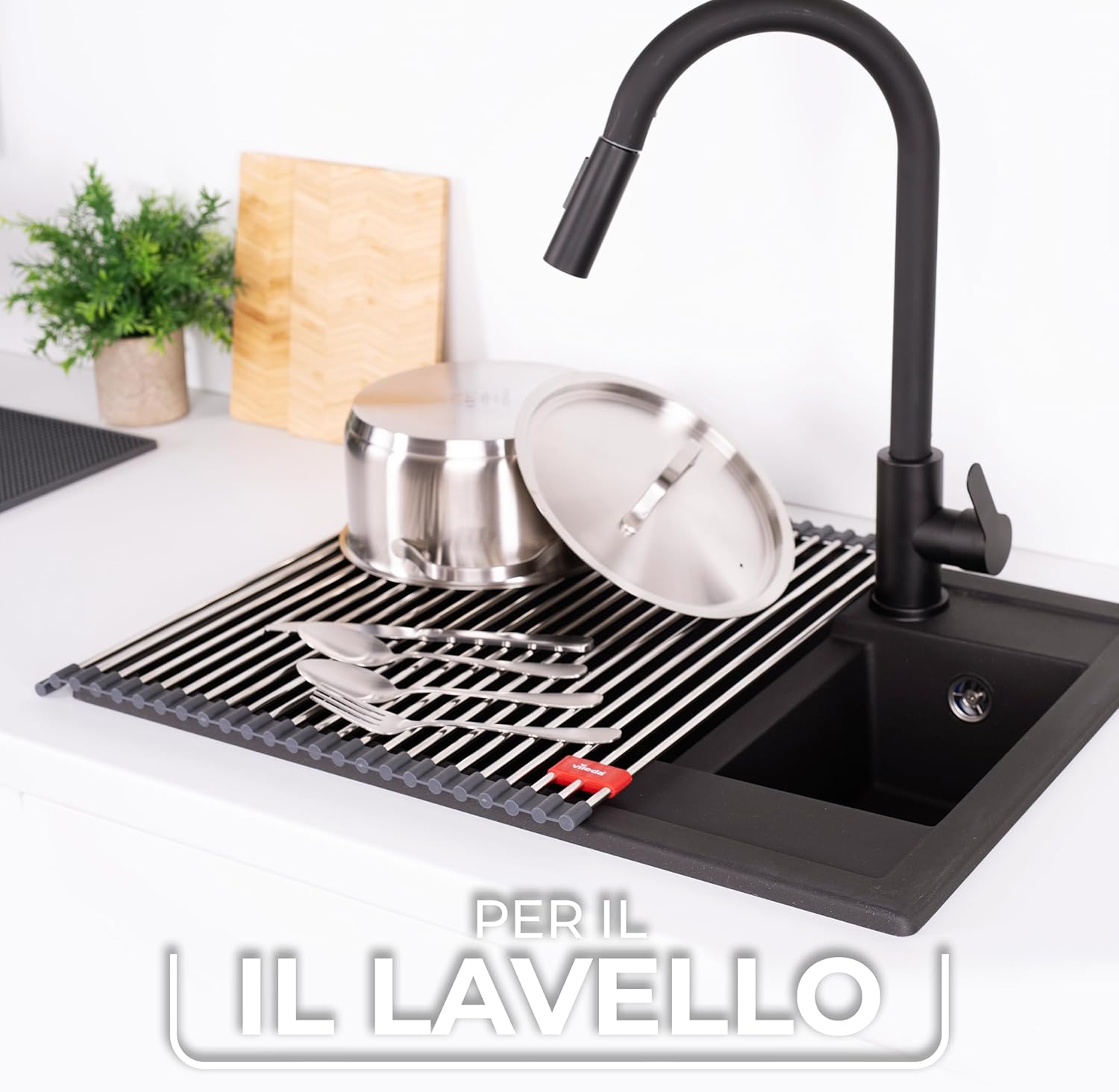 Thumbnail 5 de Scolapiatti arrotolabile per lavello 45x40 cm in acciaio inox e TPE – 24 aste, pieghevole