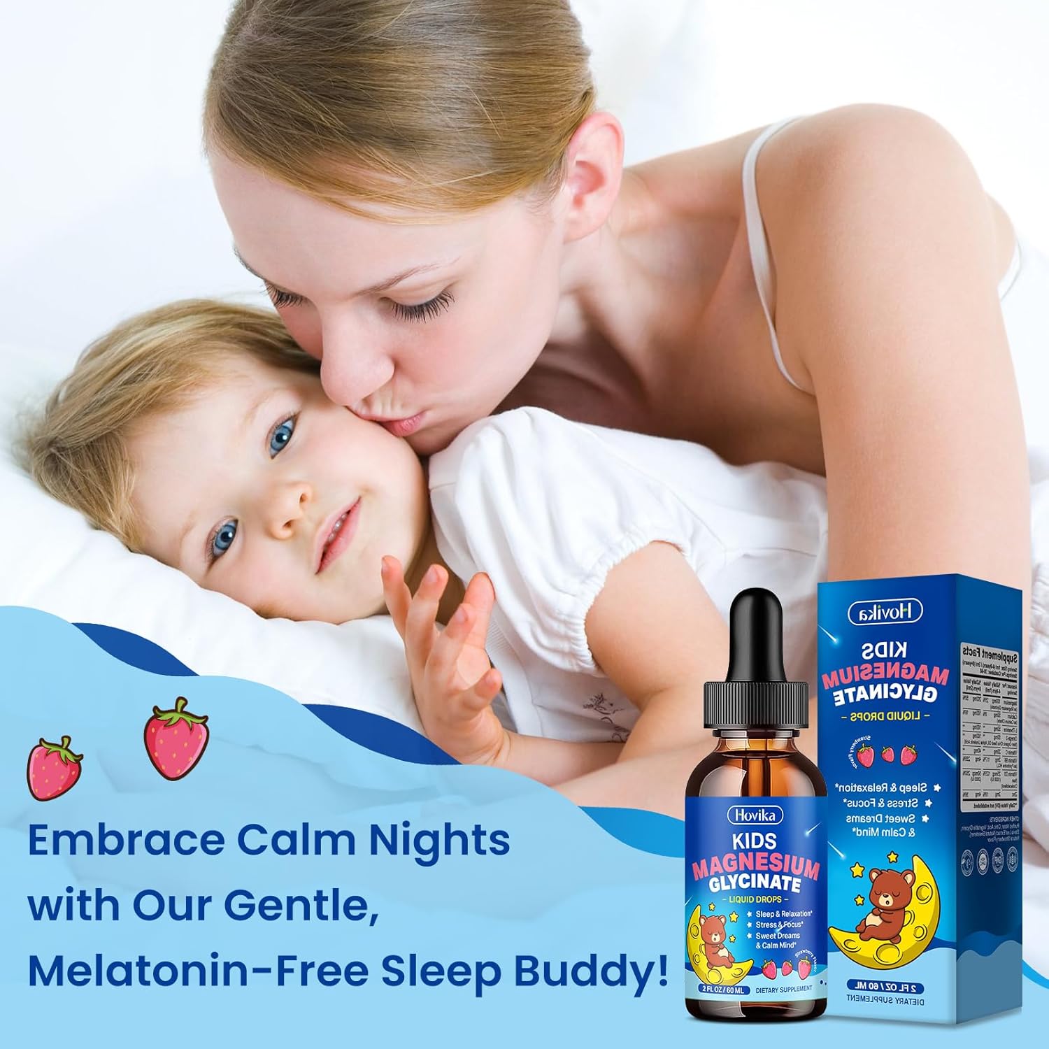 Detalle 2 de Hovika Kids Magnesium Glycinate Liquid Drops with L-Theanine, Omega-3 & Strawberry Flavor