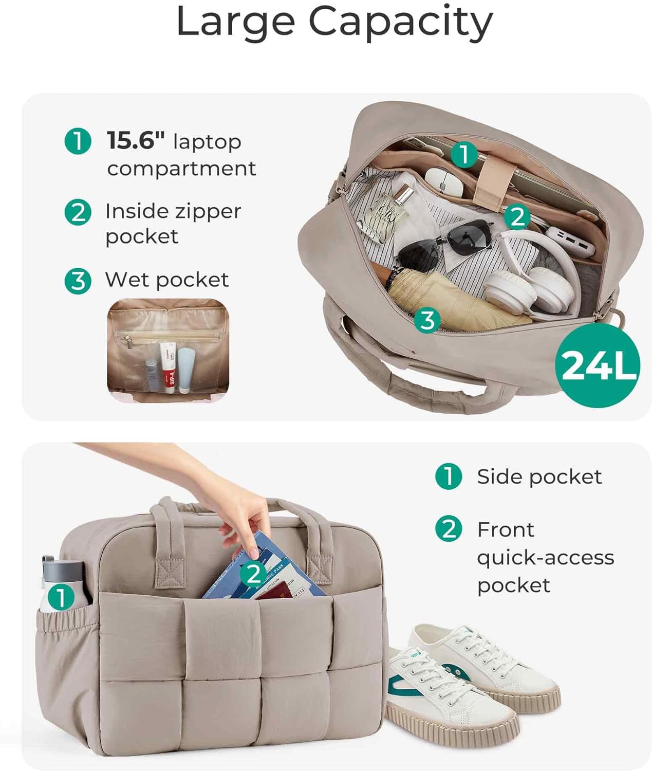 Detalle 2 de BAGSMART 24L travel bag overnight duffle