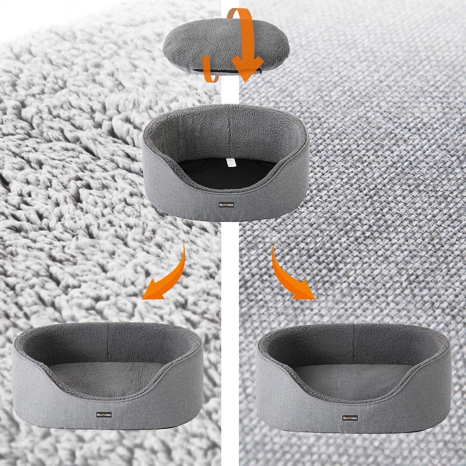 Detalle de FEANDREA Dog Bed: Reversible Cushion, 83 x 63 x 27 cm, Grey PGW32GG