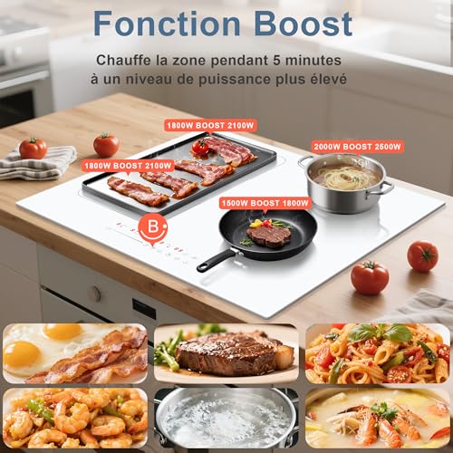 Detalle de Cooksir Plaque Induction Blanc 4 Feux avec Prise – 230 V, 3500 W