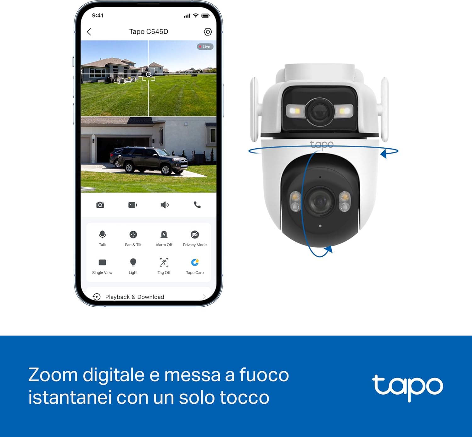 Thumbnail 4 de Tapo C545D: telecamera Wi-Fi esterna a doppio obiettivo 2K (3MP+3MP) con PTZ, AI e audio bidirezionale