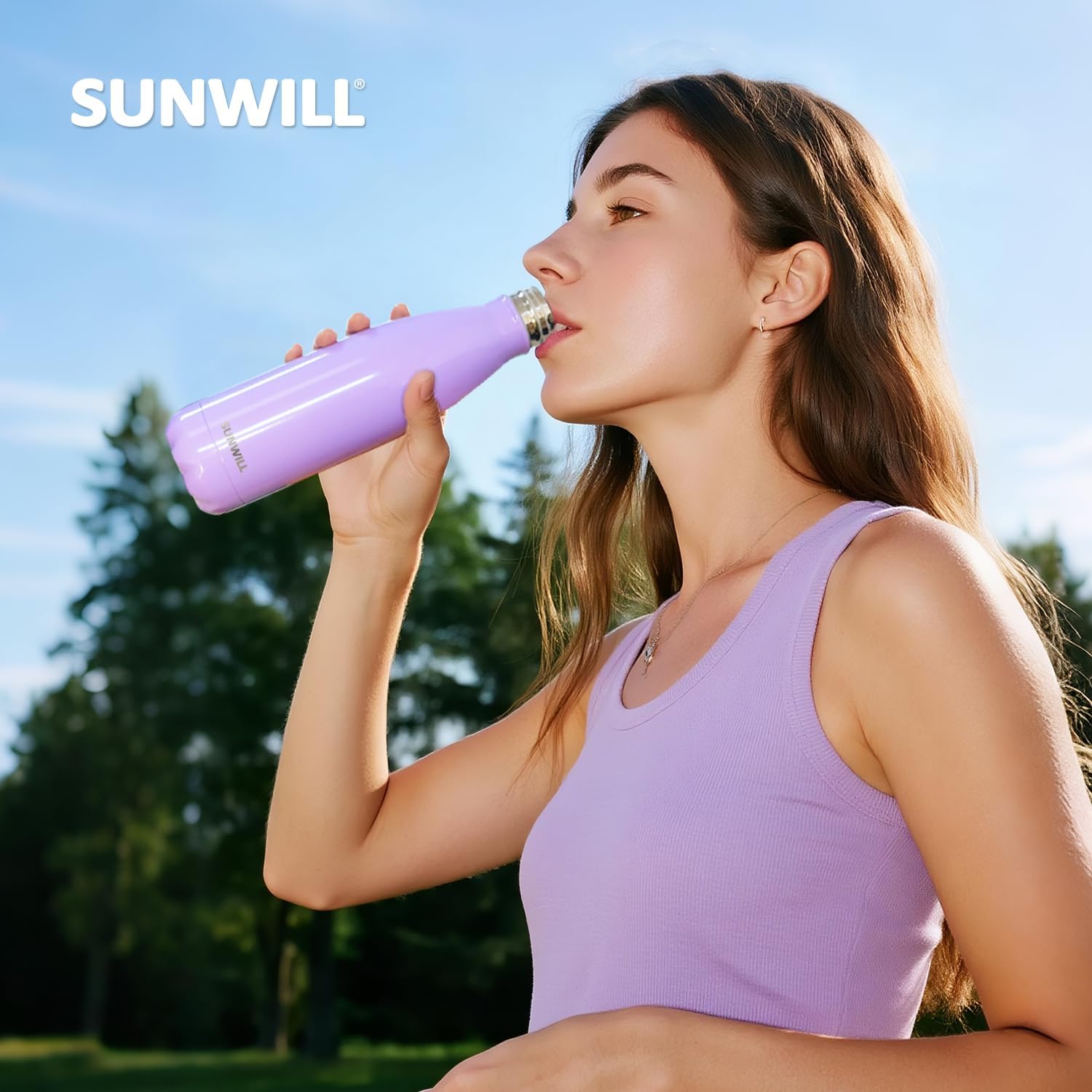Detalle de SUNWILL Metal Water Bottle (Stainless Steel) 500ml – Vacuum Insulated Thermal Flask for Hot & Cold Drinks