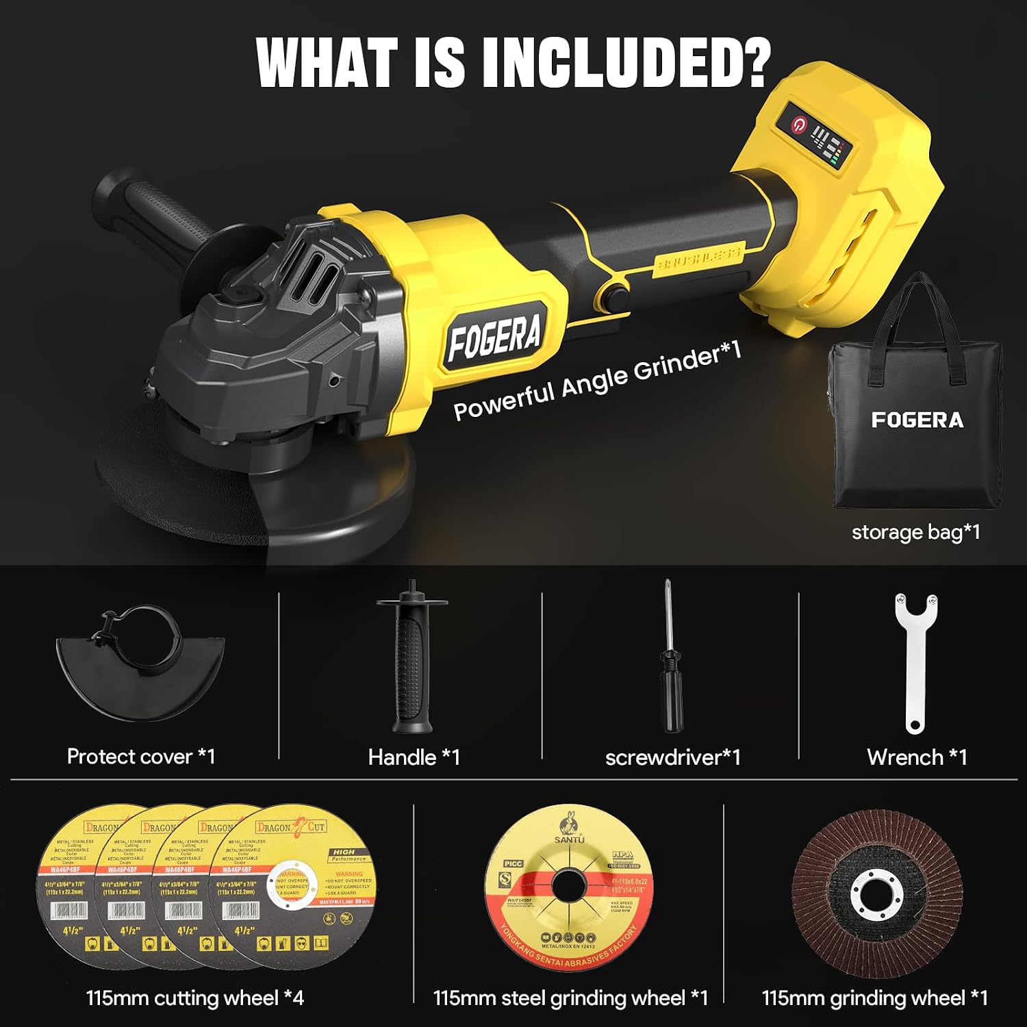 Thumbnail 6 de Fogera ML-A005 Cordless Angle Grinder, 4-1/2-Inch, 3-Speed Brushless