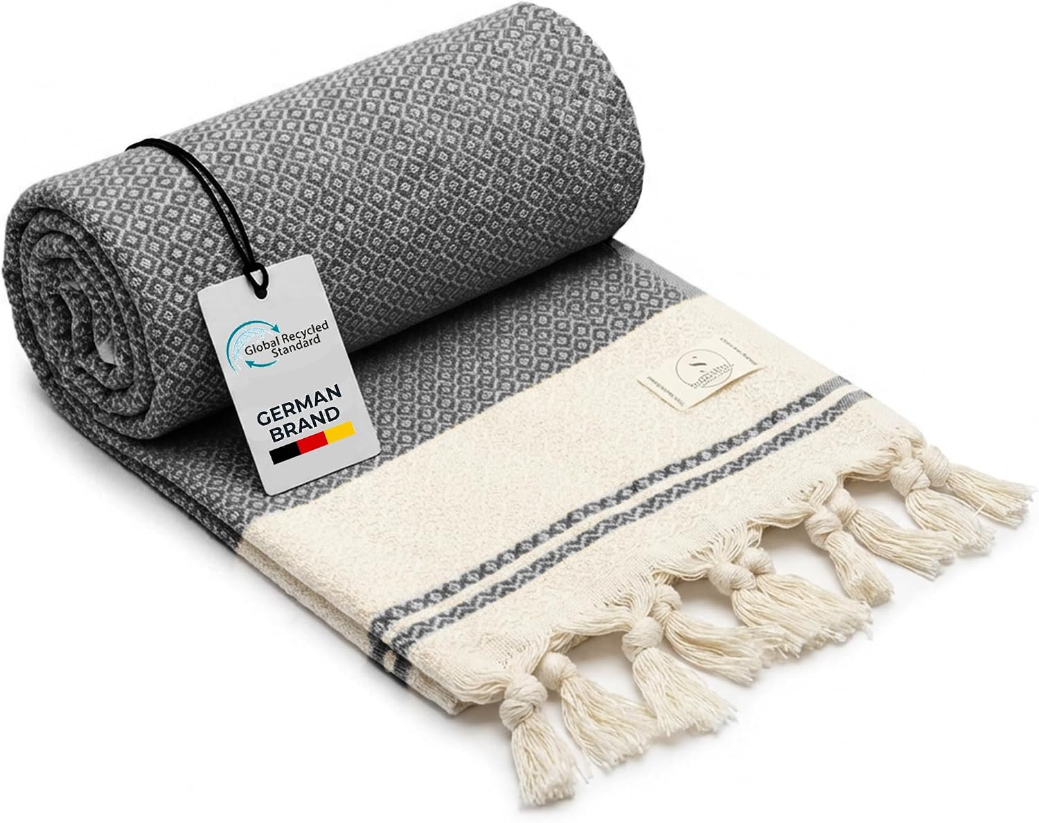Detalle de SIEGENTHAL Hamamtuch – Leichtes Strandtuch & Saunatuch aus recycelter Baumwolle, 90 × 200 cm, Schwarz
