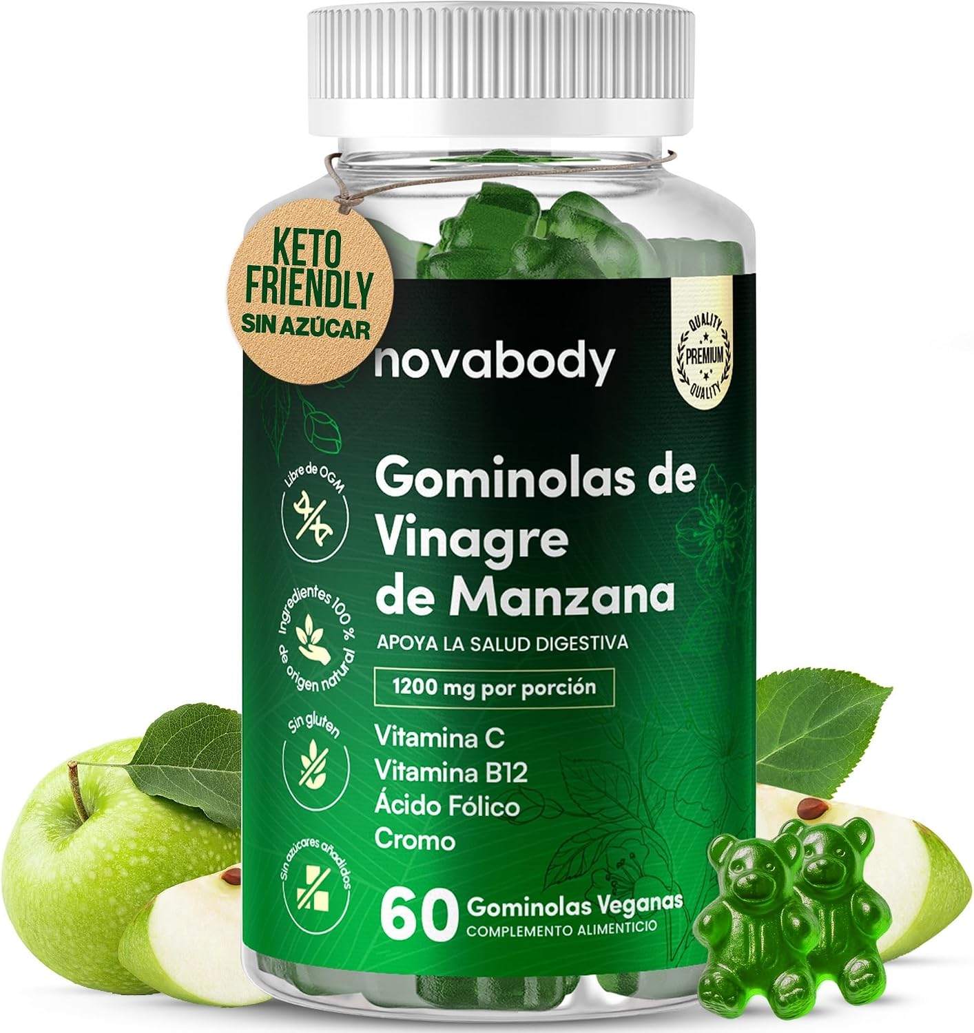 Detalle de Gominolas de Vinagre de Manzana 1200 mg — Novabody (60 gummies)