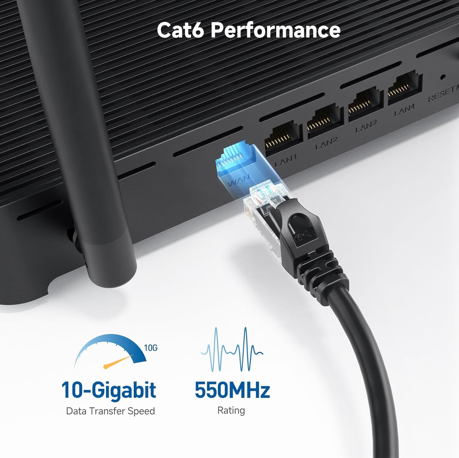 Detalle de Cable Matters 10Gbps Snagless Cat 6 Ethernet Cable, 20ft, Black – 24 AWG Copper, PoE++