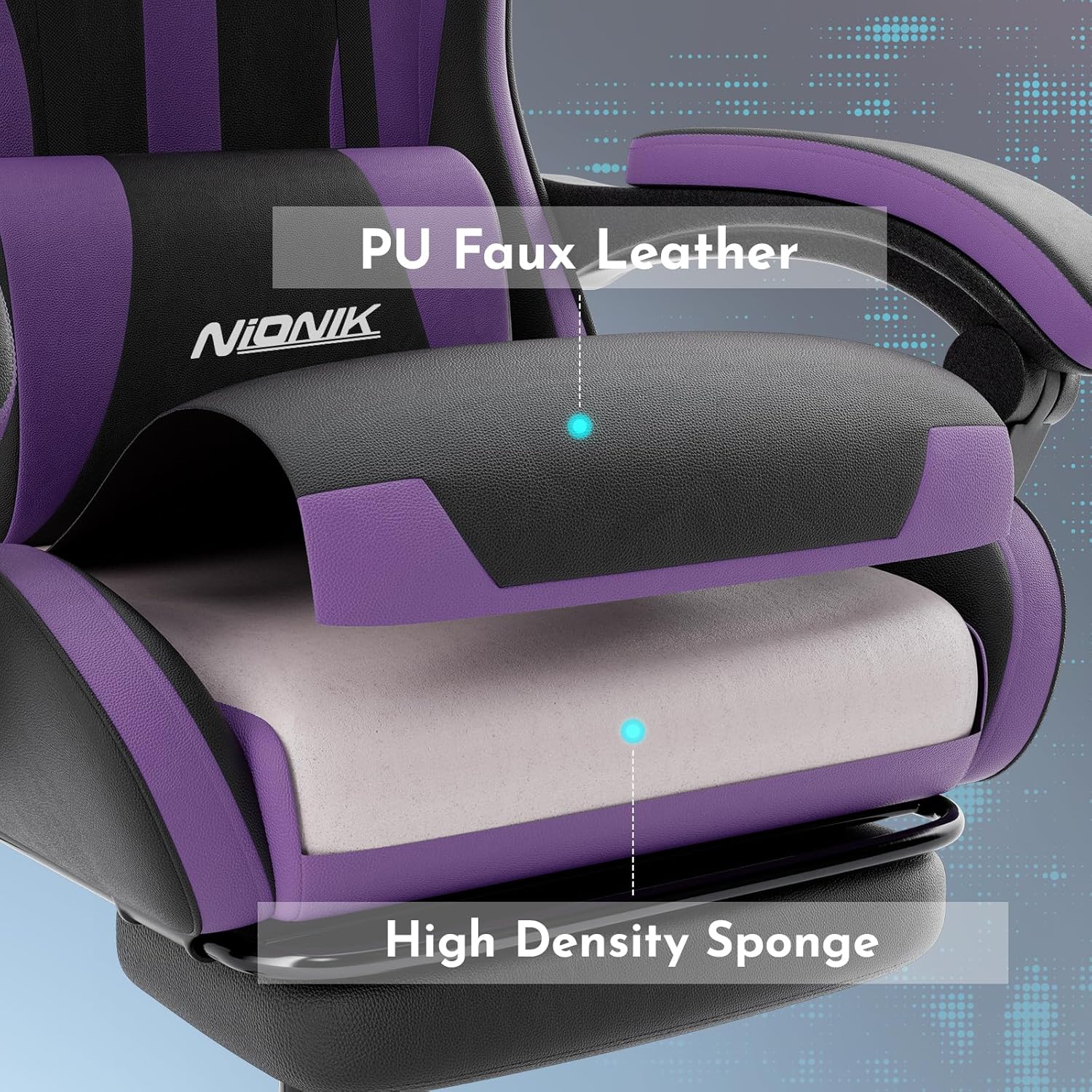 Thumbnail 5 de NIONIK ergonomischer Gaming-Stuhl mit Fußstütze, verstellbarer Höhe und Lendenwirbelstütze (Orange)