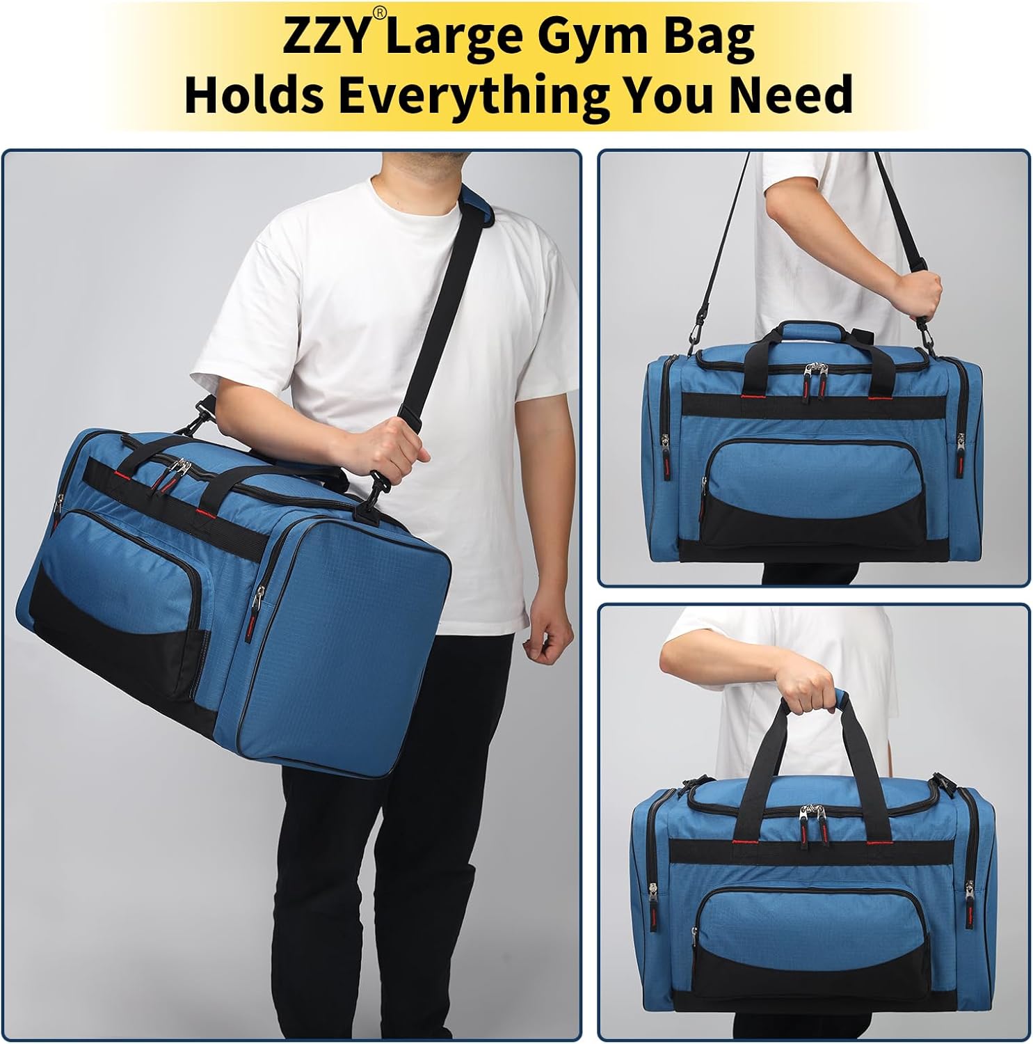 Thumbnail 5 de 55L Large Sports Holdall Bag for Men — 22 Inch Gym Duffle with Multi Pockets in Blue