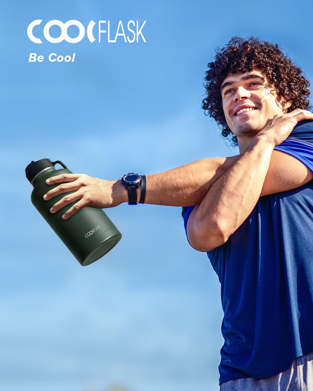 Thumbnail 5 de Coolflask 64 oz Half Gallon Insulated Water Bottle (Dark Green) with Straw & 3 Lids