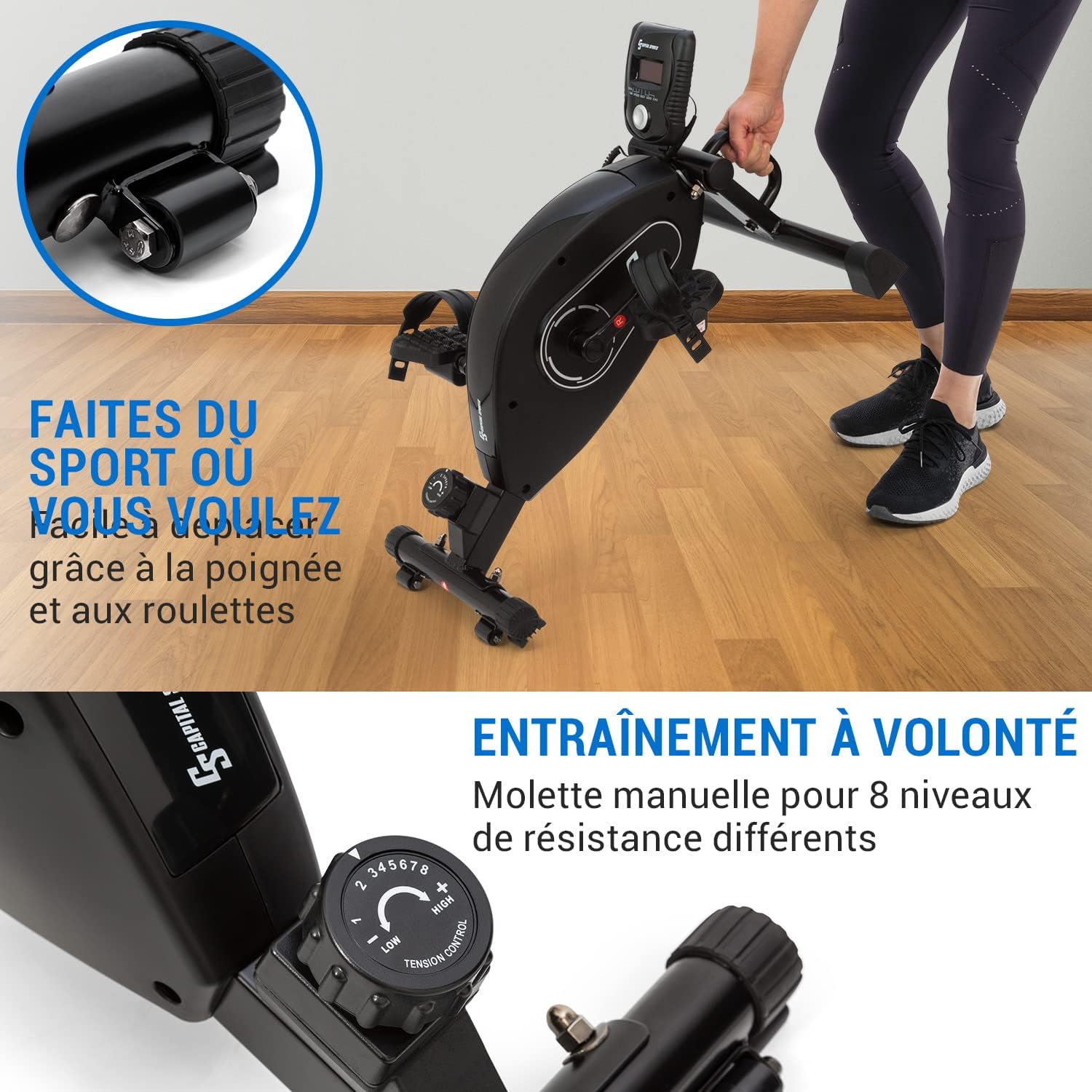 Detalle de CAPITAL SPORTS Mini Fitness Fiets: opvouwbare mini-hometrainer met 8 standen