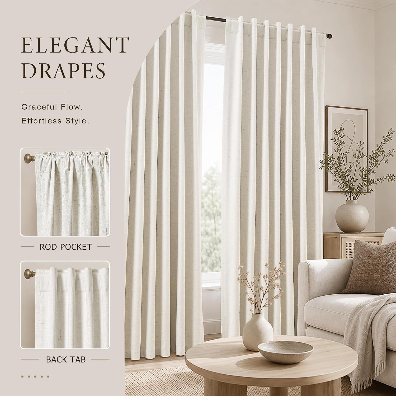 Thumbnail 4 de Jowels 90 Inch Linen Blackout Curtains 2 Panels ๐ช