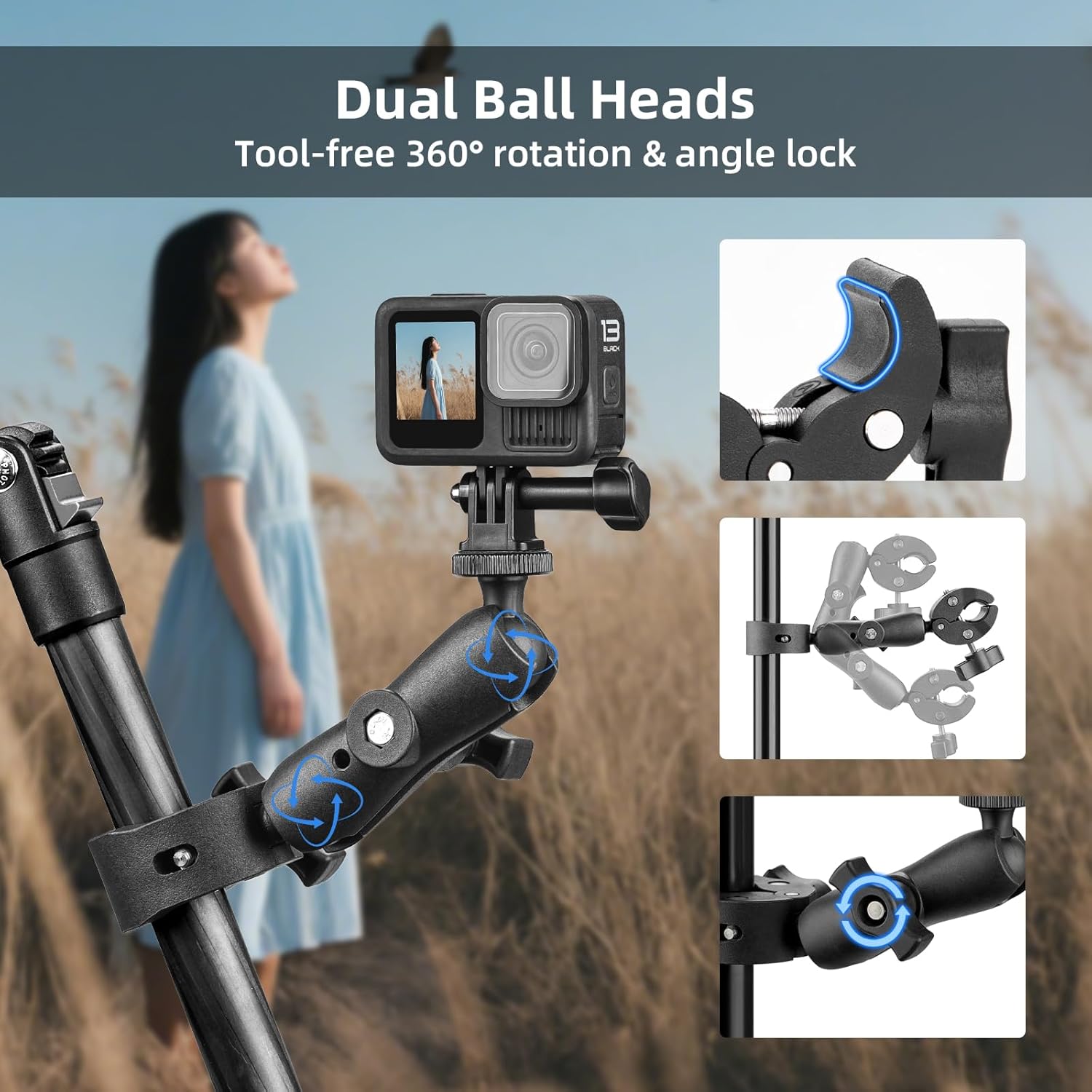 Thumbnail 4 de BRDRC Doppelklemmhalterung mit 360°-Flex – Magic Socket Arme für Monitor, Licht, Reflektor & Zubehör