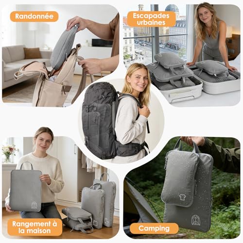 Thumbnail 6 de Samfolk Organisateurs de valise à compression en nylon, lot de 5, gris