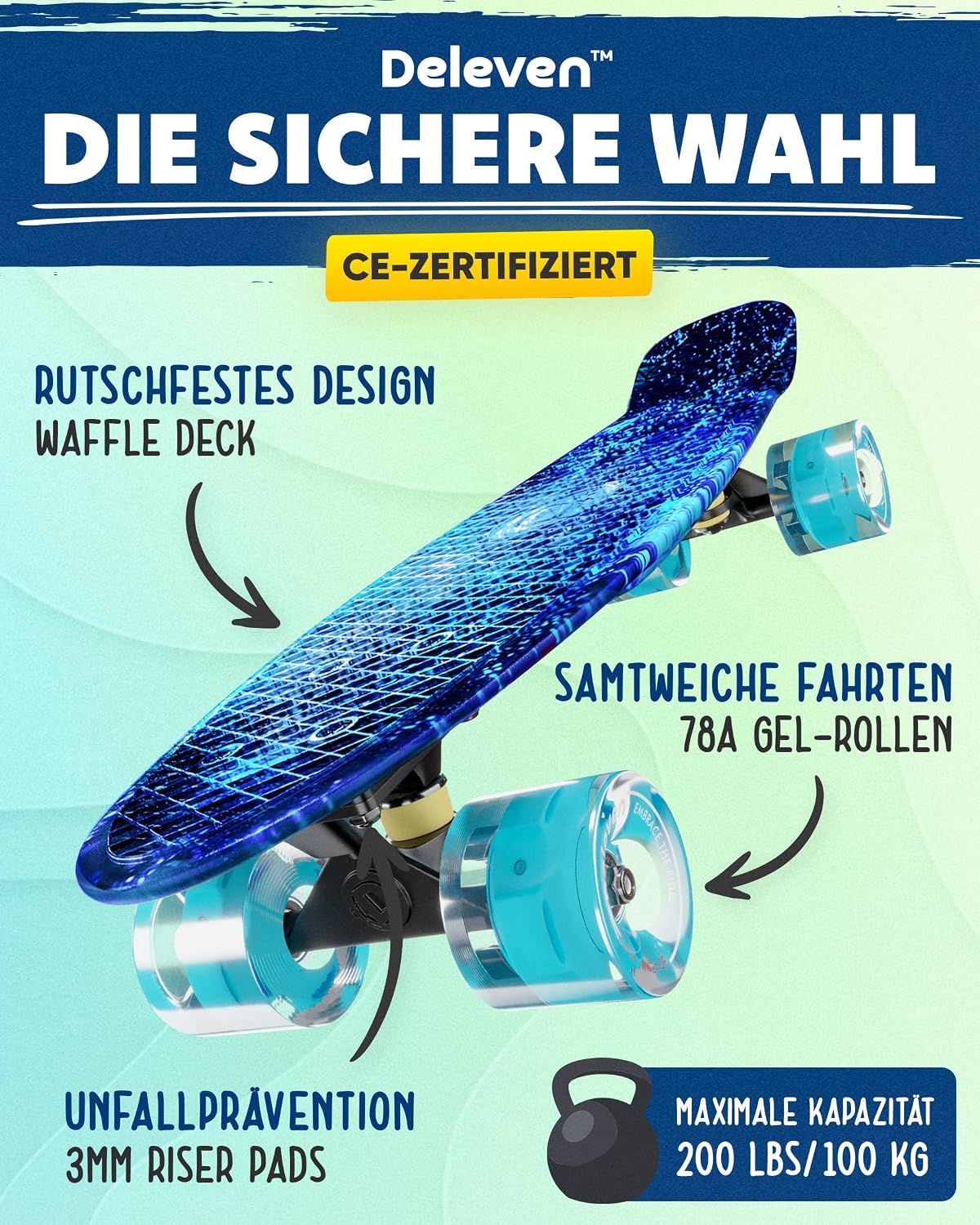 Thumbnail 2 de Deleven Skateboard 56 cm LED Räder ABEC 7