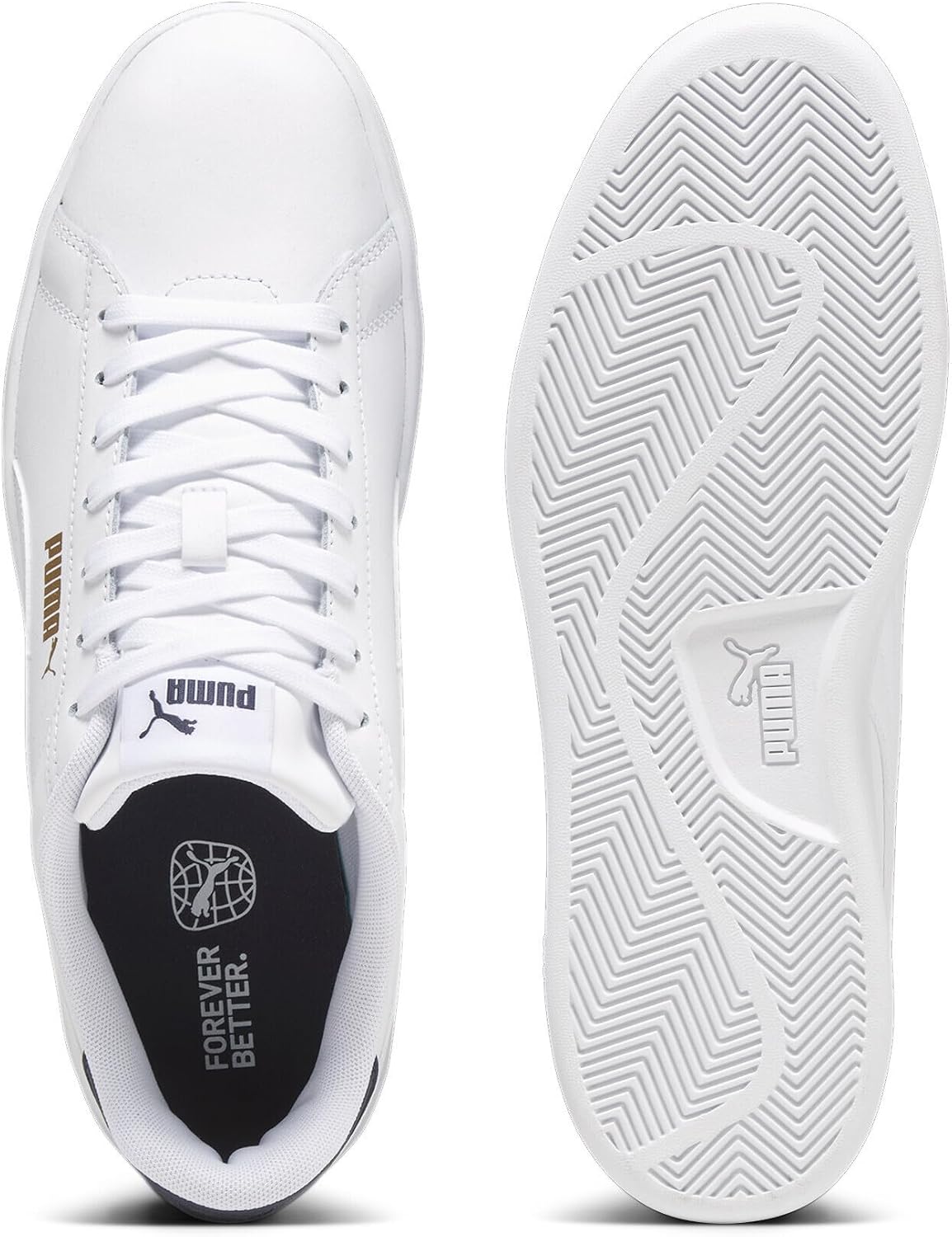 Thumbnail 6 de PUMA Smash 3.0 Unisex — Baskets élégantes en cuir, blanc/bleu/or (TAILLE 43 EU)