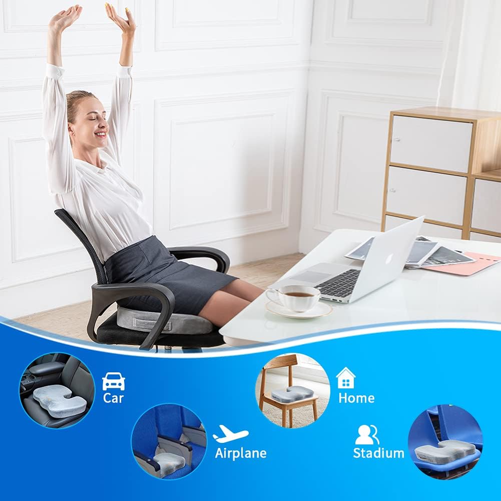 Detalle de SAIREIDER SC-G0402 Memory Foam Seat Cushion with U-Shaped Coccyx Cutout