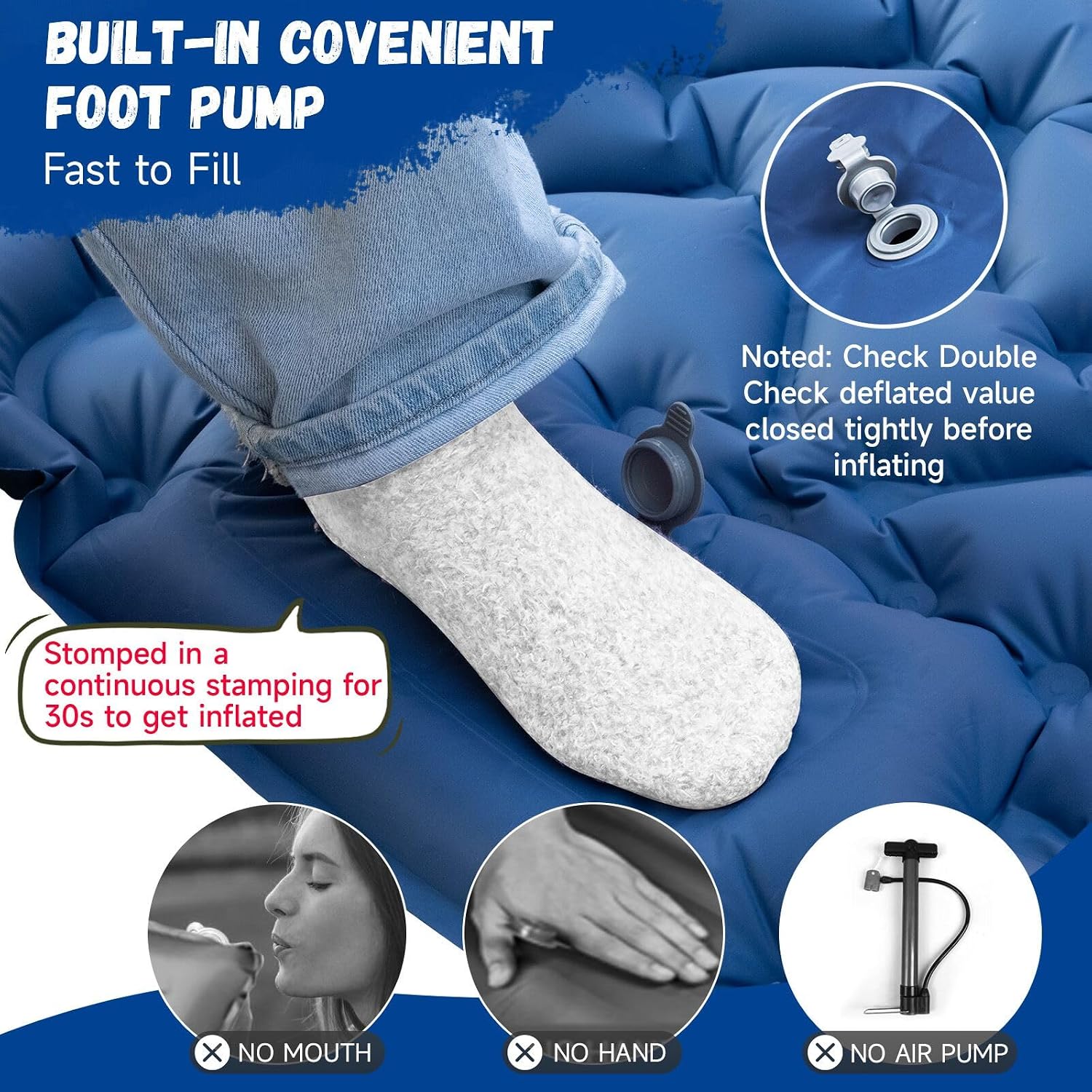 Detalle de iNeibo Sleeping Pad: Inflatable Sleeping Mat with Built-in Foot Pump Pillow for Outdoor Camping