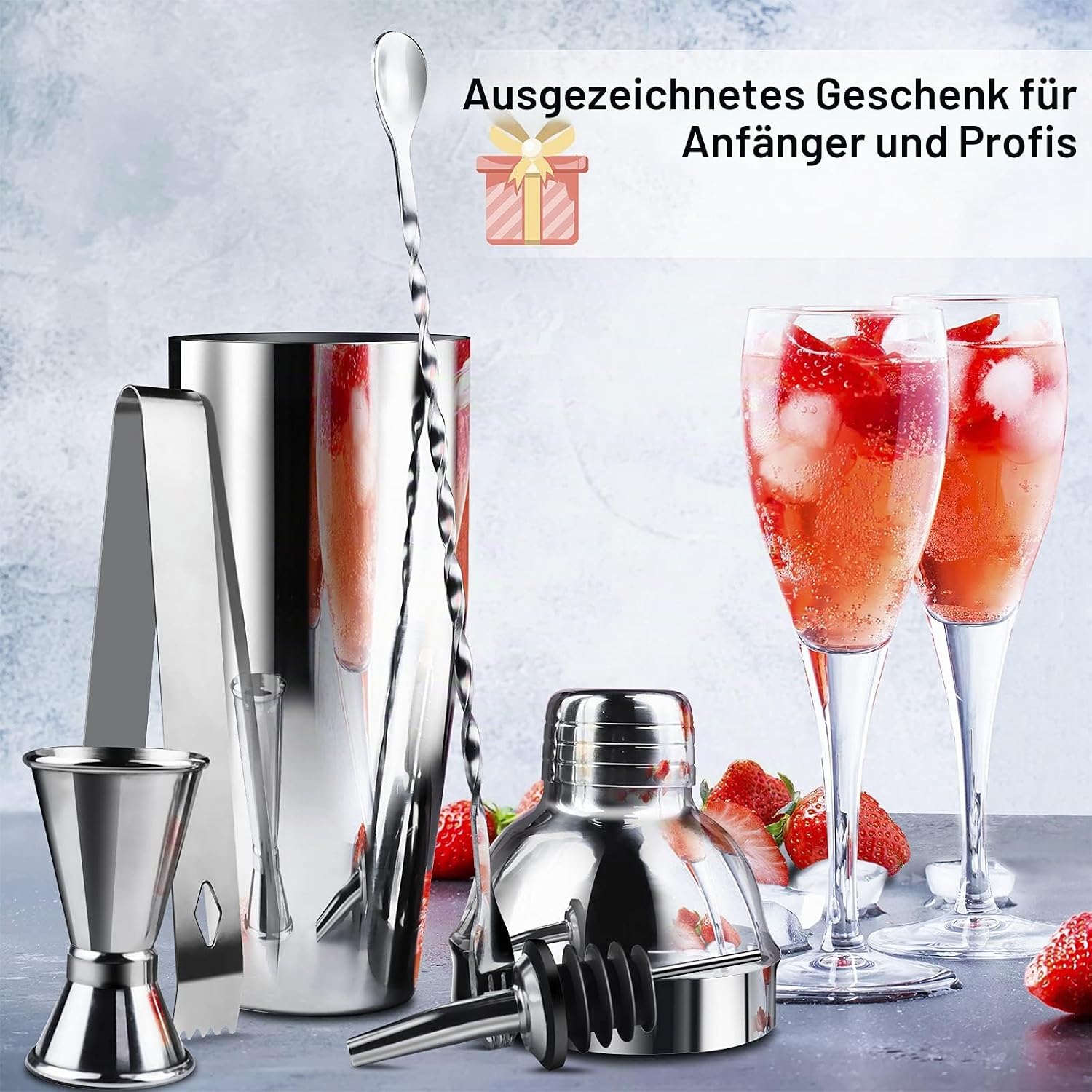 Thumbnail 4 de Cocktail Shaker Set aus 304 Edelstahl – 8-teiliges Barkeeper-Set mit 750 ml Mixbehälter