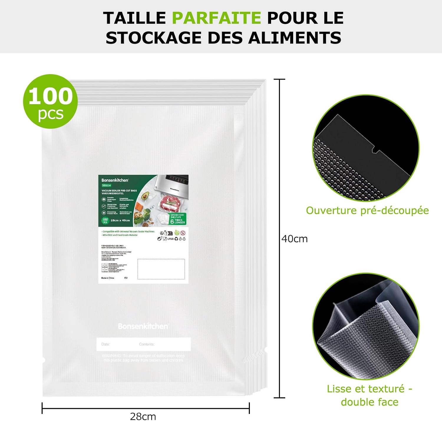 Detalle 2 de Bonsenkitchen Sacs sous vide 28 x 40 cm
