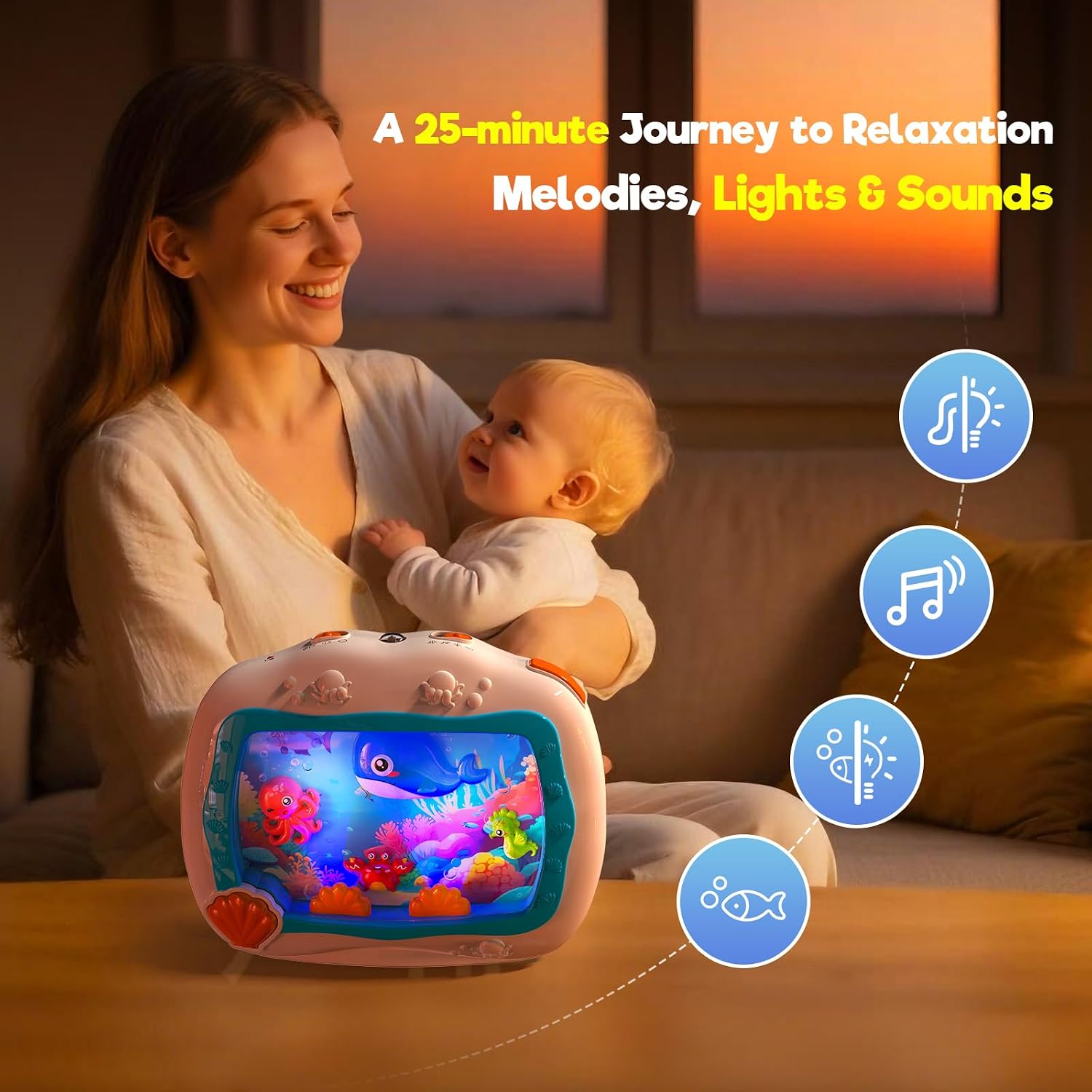 Detalle 2 de Cheffun CHF-001 Baby Sleep Soother with Moving Sea Animals, Light & Sound