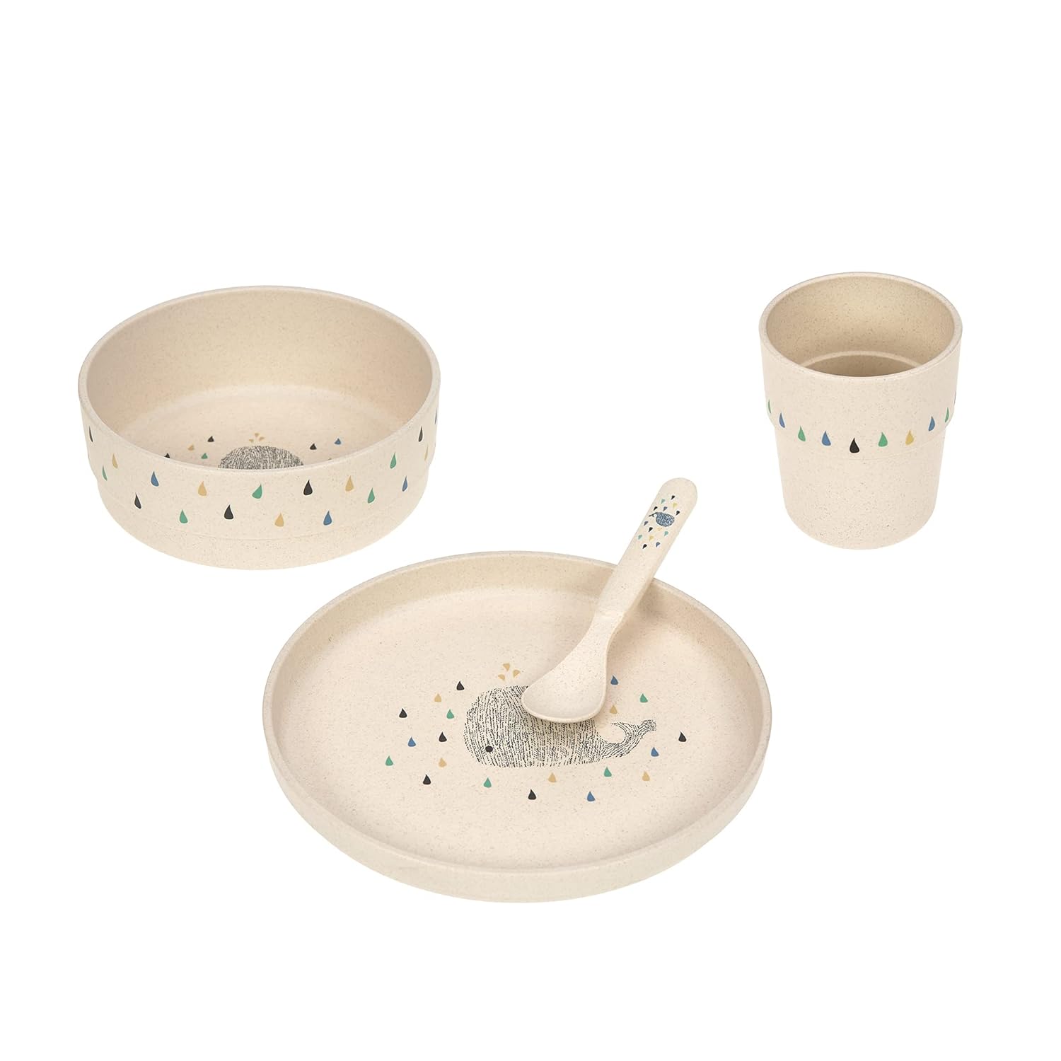 Detalle de LÄSSIG Kindergeschirr Set Little Water Whale – Teller, Becher, Schälchen und Löffel, BPA-frei