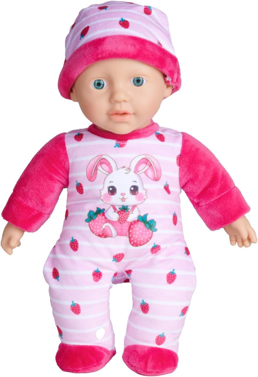 Detalle 2 de Simba Laura Strawbunny – Weichkörperpuppe (30 cm) mit Erdbeer-Strampler und Hasenohren