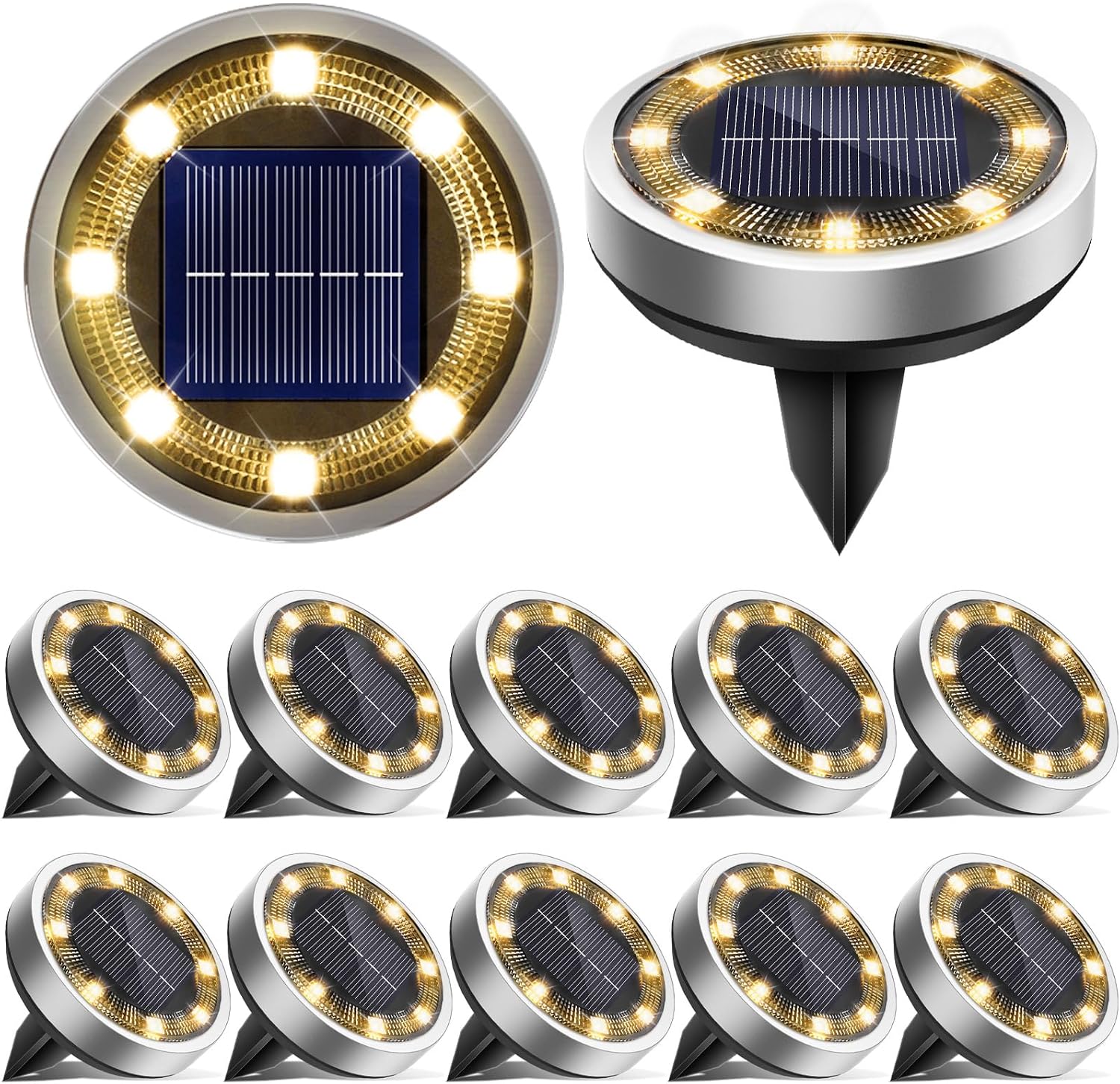 Detalle de vighep Solar Lights Outdoor Garden, 12 Pack Super Bright LED Ground Lights with IP65 Waterproof Disk Light for Pathways