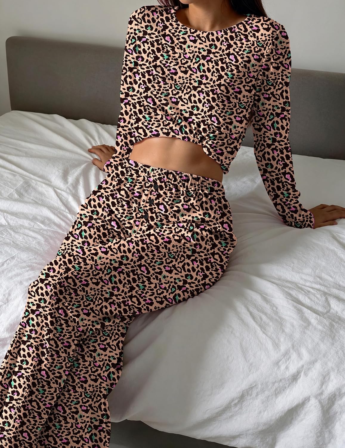 Detalle de Ekouaer Women's Pajama Set, Pointelle Knit