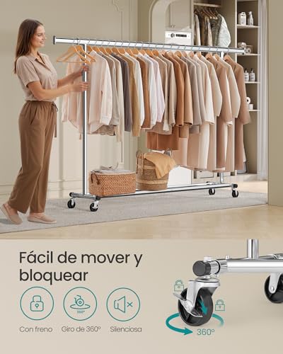 Detalle de SONGMICS HSR175E01 burro de ropa con ruedas extensible (hasta 150 kg)