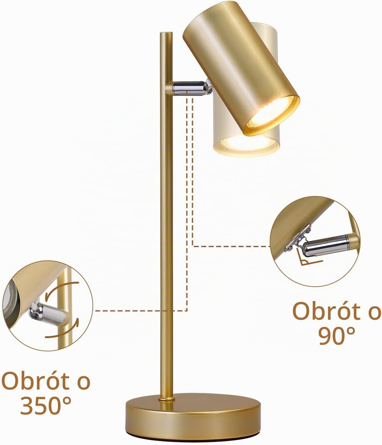 Detalle de CBJKTX złota lampka stołowa GU10, metalowa, obracana o 350°