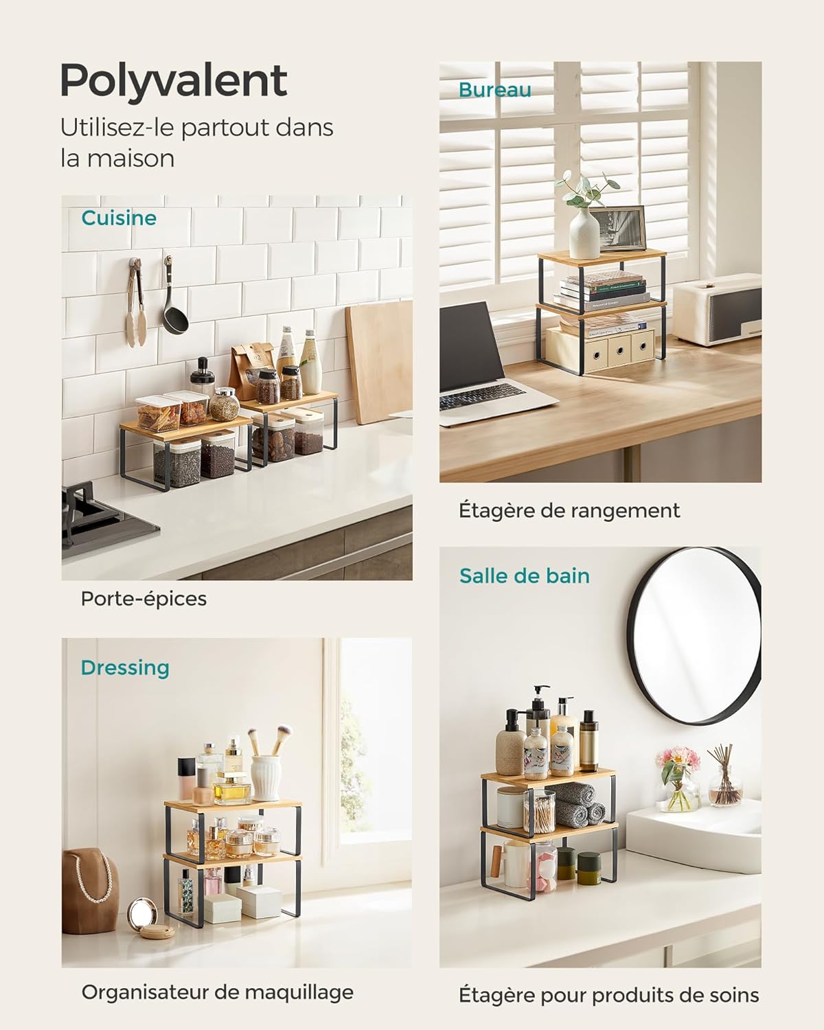 Thumbnail 4 de SONGMICS KCS02NB Étagère à épices extensible, lot de 2 🧂