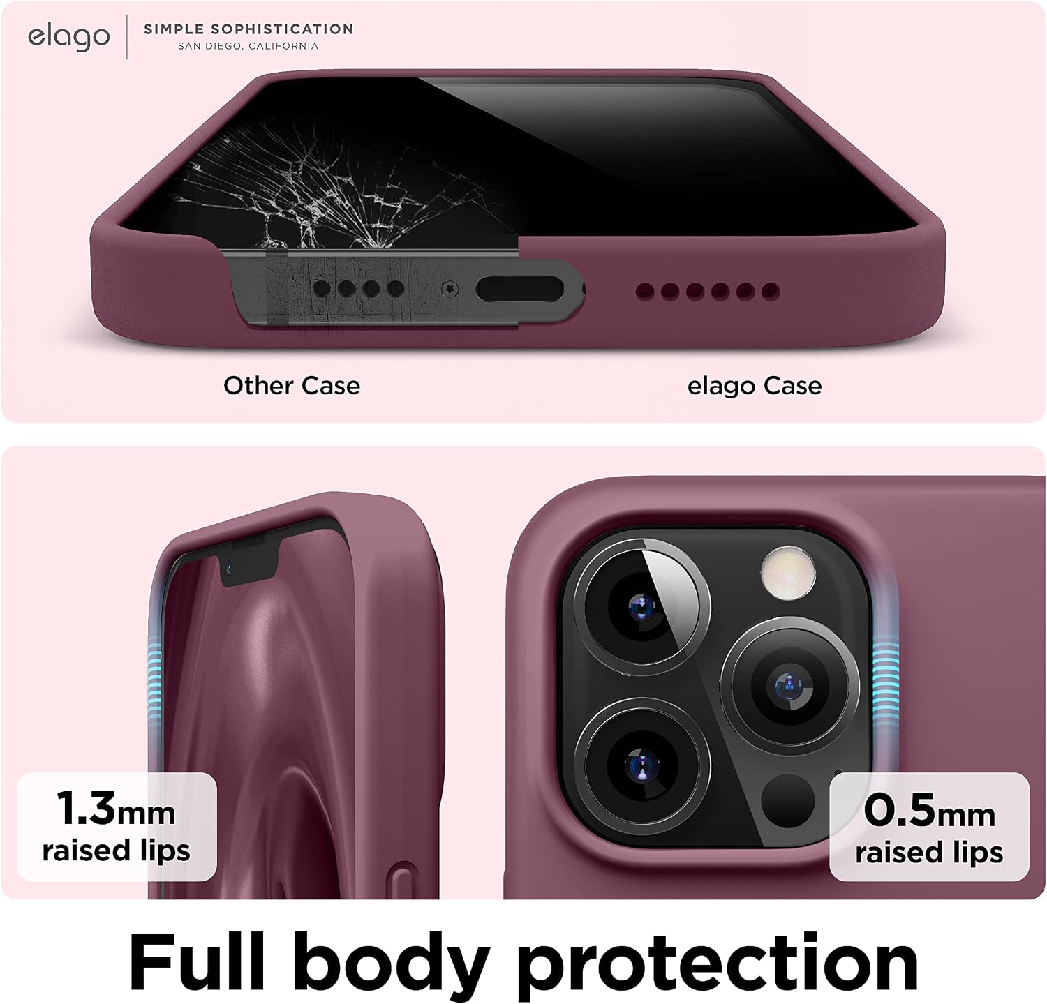 Detalle de elago Coque Silicone Liquide pour iPhone 13 Pro Max 6,7" – protection antichoc 3 couches (Bordeaux)