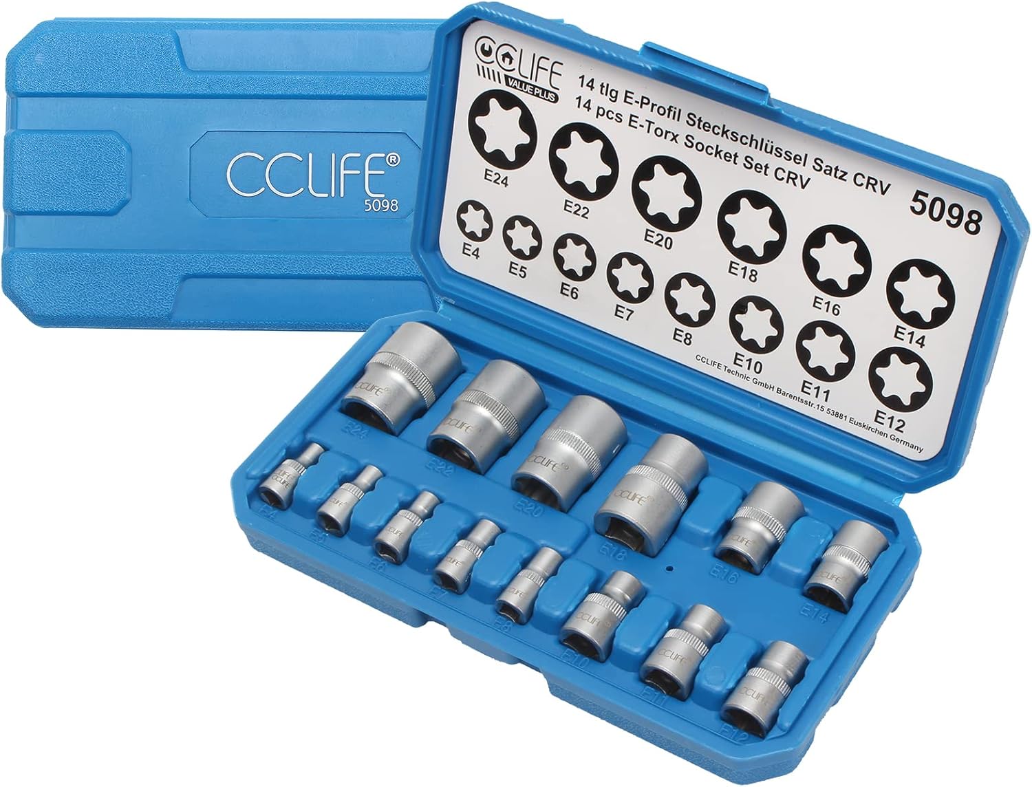 CCLIFE Set di chiavi a bussola Torx E4-E24 1/4 3/8 1/2 pollici