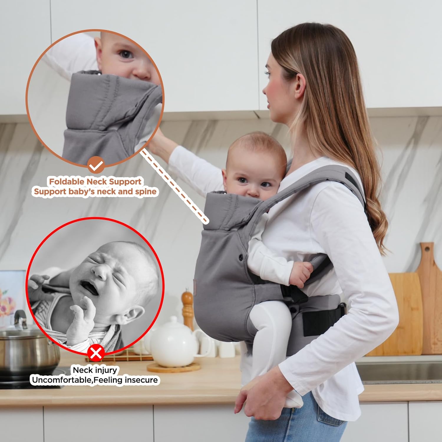Thumbnail 3 de GAGAKU Babytrage – Ergonomische Tragehilfe für 3,2–15 kg, Gesicht-in-Gesicht, Front- und Rückentrage, Grau