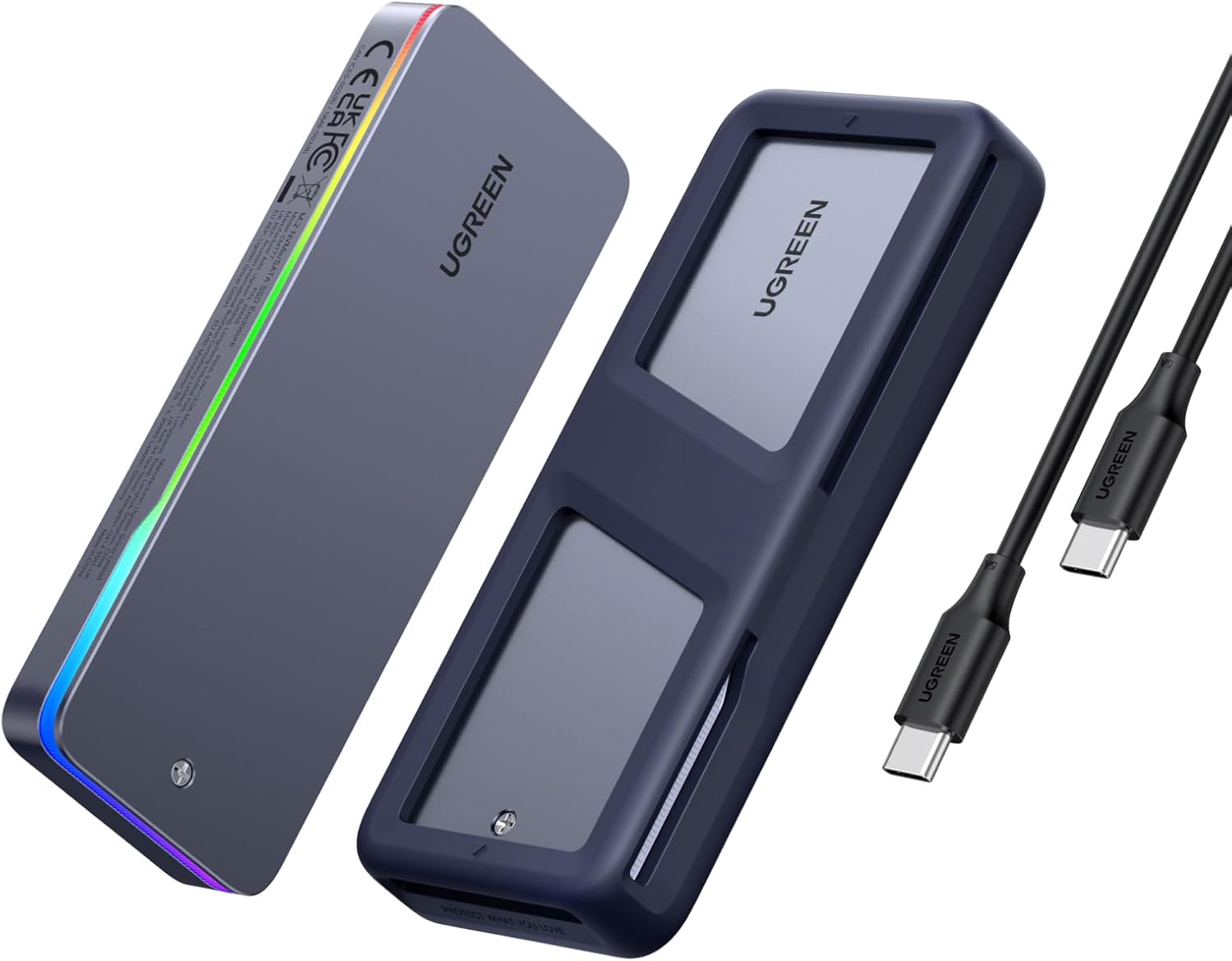UGREEN Boîtier RGB M.2 NVMe/SATA USB-C 3.2 Gen 2 (20 Gbps) pour SSD M.2